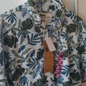 Kahuna Bay By Visitor short sleeve  greens and grey Hawaiian 👕🎽 shirt Tropical